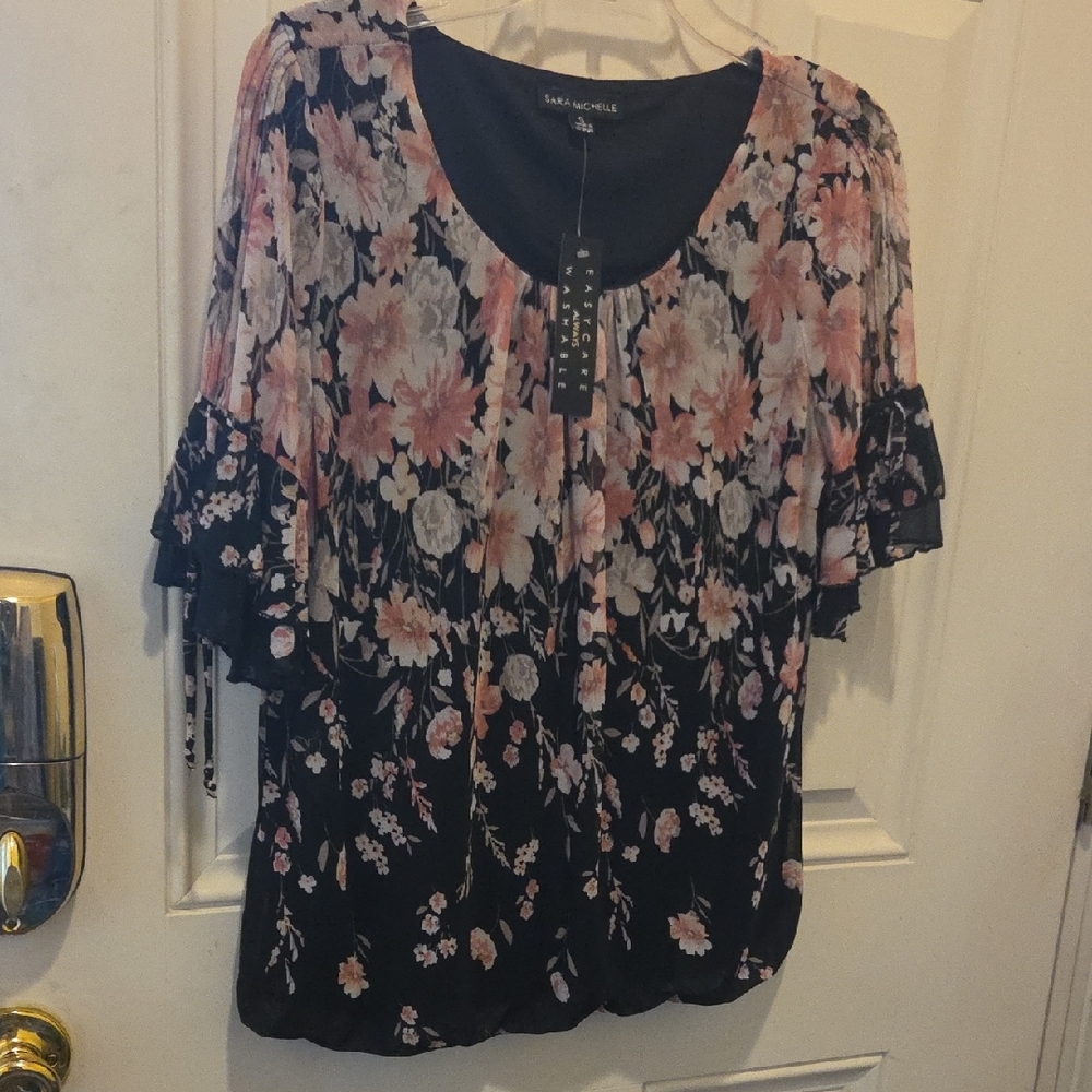 Floral Black and Pink Top by Sarah Michelle